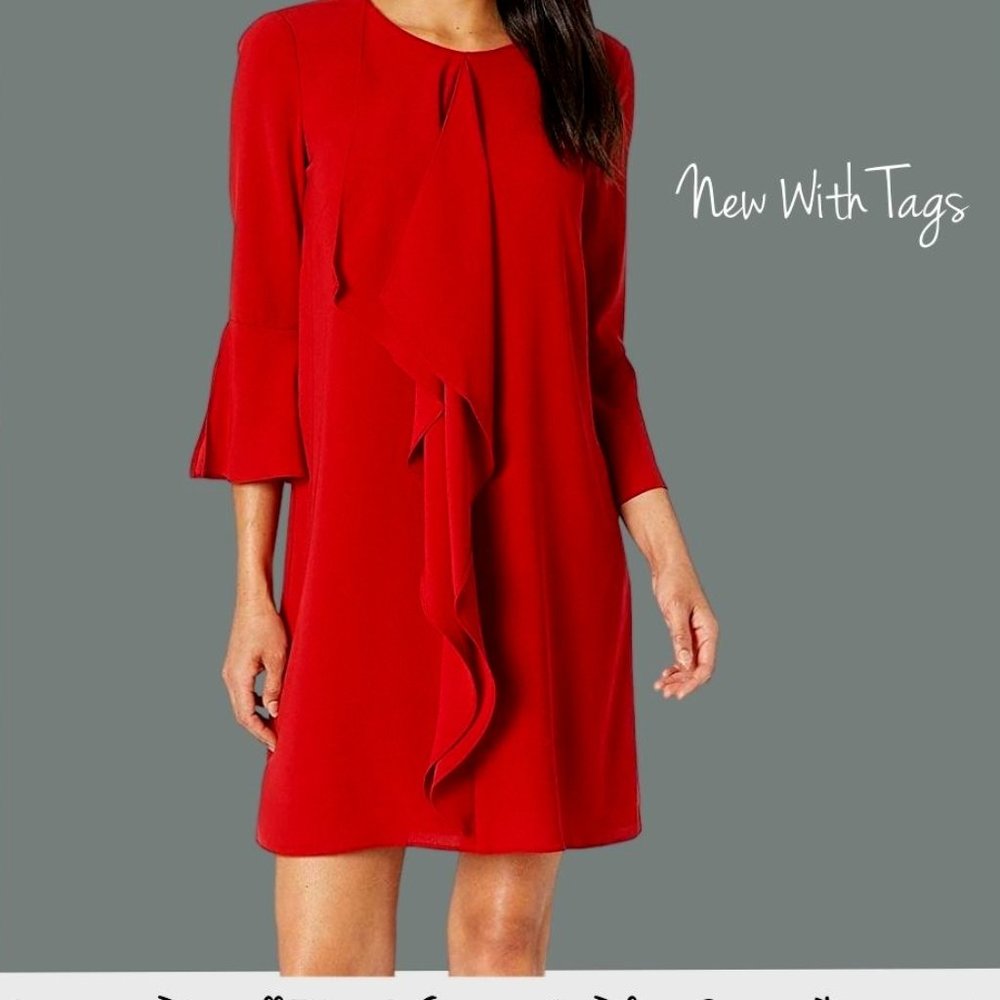 Adrianna Papell Red Fancy Crepe Shift Dress